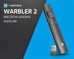 Natec Warbler 2 brezžični laserski kazalnik, 8 gumbov, polnilna baterija, 2.4GHz / Bluetooth, USB-C