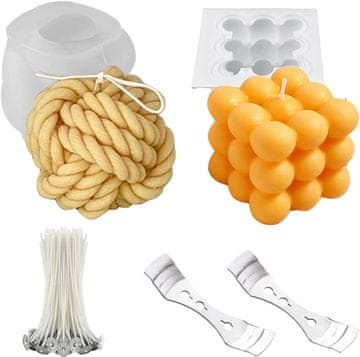 shumee 2x KALUP ZA SVEČE, MILA, SMOLA, SILIKON, ŽOGICA, KOCKA, 3D + STENJ