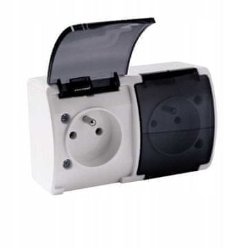 shumee VG-2 Koala Dvojna vtičnica IP44 bela dimna loputa