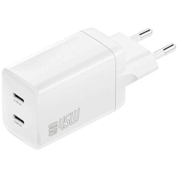 shumee 4smarts PDPlug dvojni 45W GaN 2xUSB-C stenski polnilnik bele barve