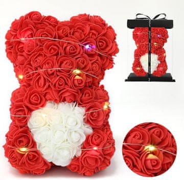 shumee MEDVEDEK IZ VRTNIČNIH LISTOV LED RDEČ V ŠKATLI IDEJA ZA VALENTINOVO DARILO 25CM