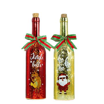 shumee 2x LED STEKLENICA OKRASNA BOŽIČNA DARILNA DEKORACIJA RDEČE ZLATO