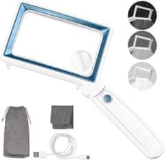 shumee 4x10x POVEČALNO STEKLO 20LED SVETILKA ZA BRANJE NAKITA BELO-MODRA