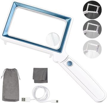 shumee 4x10x POVEČALNO STEKLO 20LED SVETILKA ZA BRANJE NAKITA BELO-MODRA