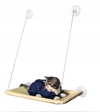 shumee Bež viseča mreža za mačke za okensko posteljo s priseski, okensko polico, močna