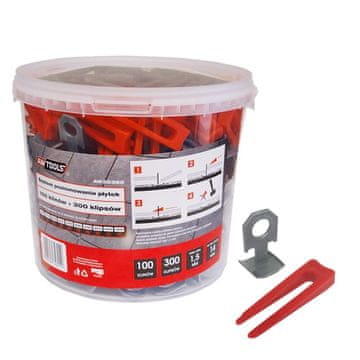 shumee AWTOOLS STANDARDNI SISTEM ZA NARAVNO IZRAVNAVANJE PLOŠČIC 1,5 mm - 7-15 mm - SPONKE 300 kosov + KLIN 100 kosov