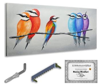 shumee Monica Mirafiori I 100 % ROČNO POSLIKANA I Slika ptic 140x70cm | Ročno poslikana slika | Akrilna slika | Zelo velika akrilna slika I Moderna umetnost I Umetniške slike