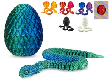 Jajce 8,5 cm s kačo 30 cm - mešanica barv (bela, modra, rumena, zelena, rdeča, črna)