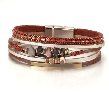 shumee Ženska usnjena zapestnica z rdečim tigrovim očesom