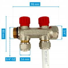 Wärmer PEX 3/4 16 mm razdelilnik, 2 dela, za talno ogrevanje, toplo vodo