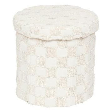 shumee ZLOŽLJIV POUFE Pasti 38x38 cm okrogla bela/bež šahovnica