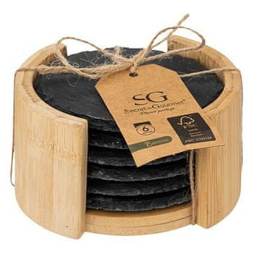 shumee Set 6 organizatorjev iz bambusa NATURAL SLATE COASTERS