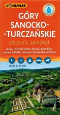 shumee Sanoksko-turčansko gorovje. Območje Sanoka. Plastificiran turistični zemljevid. Izdaja 2024. Kompas