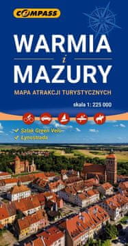 shumee Varmija in Mazury. Zemljevid turističnih znamenitosti. Izdaja 2025. Kompas