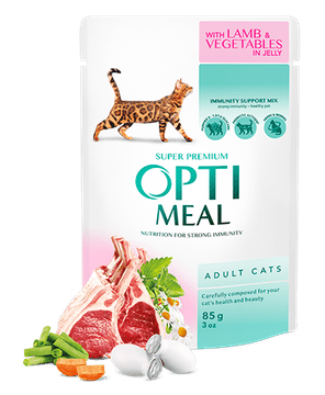 shumee OPTIMEAL hrana za odrasle mačke z jagnjetino in zelenjavo v želeju 85 g
