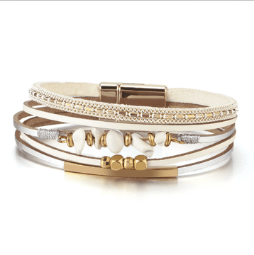 shumee Ženska usnjena zapestnica z belim kamnom