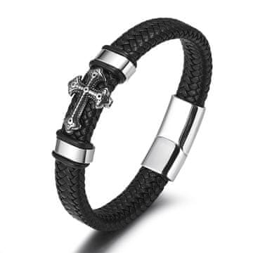 shumee Moška usnjena zapestnica s križem iz jekla 316L, darilna 21 cm
