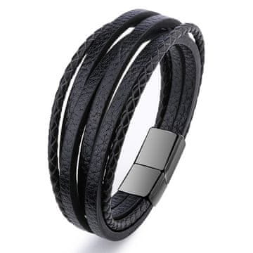 shumee Moška črna usnjena retro zapestnica z magnetno zaponko 21 cm