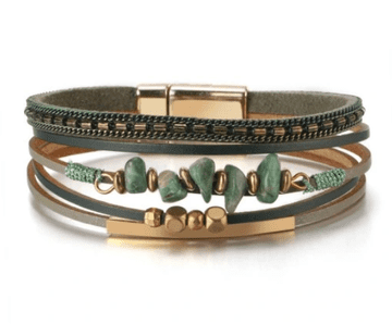 shumee ŽENSKA USNJENA ZAPESTNICA Z ZELENIM ŽADEITOM