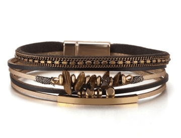 shumee ŽENSKA USNJENA ZAPESTNICA S KAMNOM TIGROVO OKO, rjava