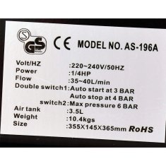 shumee DVOJNI BATNI KOMPRESOR Z zračno krtačo S 3,5-LITRSKIM VALJEM, 6 BAROV, TIHI SAMODEJNI START/STOP