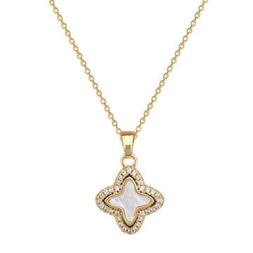 shumee Ženska zlata ogrlica z biserno deteljico in kubičnimi cirkoni