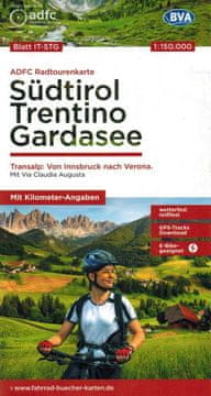 shumee Južna Tirolska, Trident, Gardsko jezero 1:150 000. Vodoodporni kolesarski zemljevid. Leto iz leta 2023. ADFC