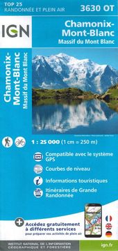 shumee Chamonix. Masiv Mont Blanc 1:25.000. Turistični zemljevid 3630 OT. Izdaja 2023. IGN