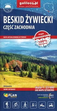 shumee Żywiec Beskids, zahodni del. Vodotesen turistični zemljevid. Galilej