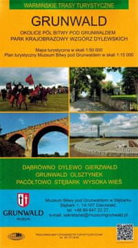 shumee Grunwald in okolica. Krajinski park Dylewo Hills. Turistični zemljevid. MH