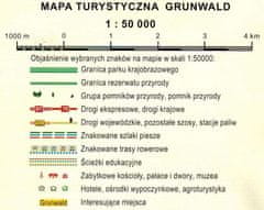 shumee Grunwald in okolica. Krajinski park Dylewo Hills. Turistični zemljevid. MH