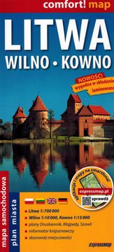 shumee Litva. Vilna, Kaunas. Laminiran cestni in turistični zemljevid / zemljevid mesta. Izdaja 2025. ExpressMap
