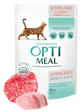 shumee OPTIMEAL sterilizirana govedina in puranji file za mačke 85 g