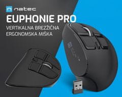 Natec Euphonie PRO vertikalna brezžična miška, BT / USB 2.4GHz, 4000DPI, 9 gumbov, polnilna baterija, USB-C