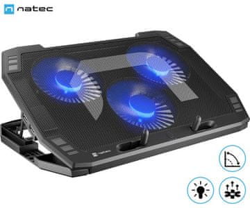 Natec ORIOLE hladilno stojalo za prenosnike, do 17.3", 7 naklonov, 3x120mm ventilator, LED osvetlitev, 2x USB-A