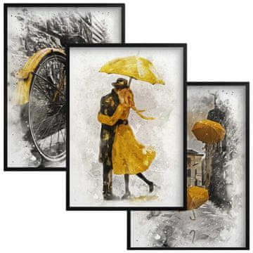 shumee Stenska umetnost Plakati v črnem okvirju Rumena garnitura Triptih za spalnico