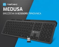Natec MEDUSA brezžična tipkovnica, Bluetooth / USB 2.4GHz, tiha stikala, polnilna baterija, USB-C