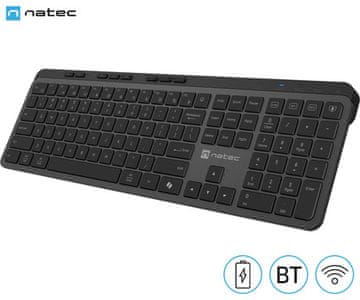 Natec MEDUSA brezžična tipkovnica, Bluetooth / USB 2.4GHz, tiha stikala, polnilna baterija, USB-C