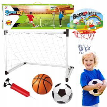 shumee Igralni komplet 2 v 1: nogomet, košarka, gol, tabla, koš, žoge