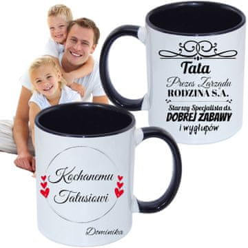 shumee Skodelica za očetovski dan z imenom, darilo, darilo z imenom, vzorci, črn ročaj