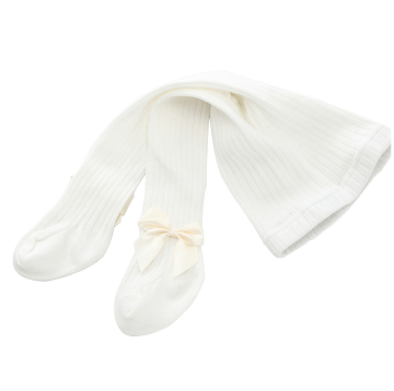 shumee Ecru bele rebraste otroške hlačne nogavice z pentljami 8-12 let