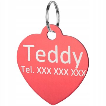 shumee Obesek za ključe za psa, gravirana identifikacijska ploščica za psa, srce, rdeča