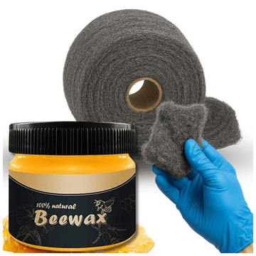 shumee Komplet čebeljega voska in jeklene volne 250 g za poliranje lesa, tal in pohištva