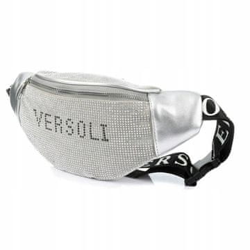 shumee Ženska torba, velika prostornina, s paščkom, kristali, srebrna