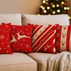 shumee Božična prevleka za vzglavnik Jasiek 4-delni komplet Božič 45x45 rdeča in bež