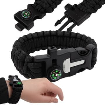 shumee 5-v-1 zapestnica iz paracorda, vžigalnik ognja, kompas, piščalka, večnamensko orodje za preživetje, črna