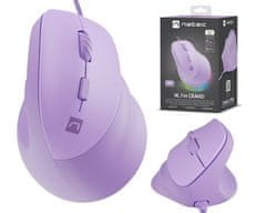 Natec CRAKE 2 PRO vertikalna žična miška, 12800DPI, 6 gumbov, tiha stikala, RGB LED, vijolična