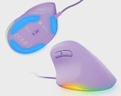 Natec CRAKE 2 PRO vertikalna žična miška, 12800DPI, 6 gumbov, tiha stikala, RGB LED, vijolična