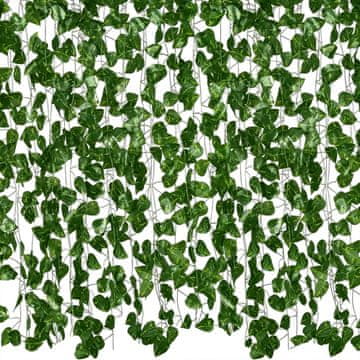 shumee 12x Umetna girlanda iz bršljana za balkon, dekorativni listi, zelena stena, 24 m, temno zelena