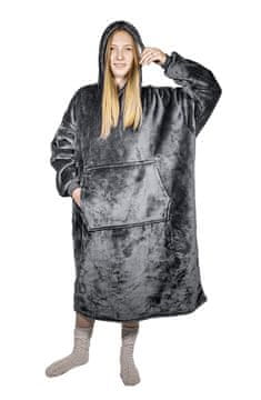 shumee Pulover s kapuco in pončo, siv - odeja s krznom, topel, dolgi rokavi, velik žep